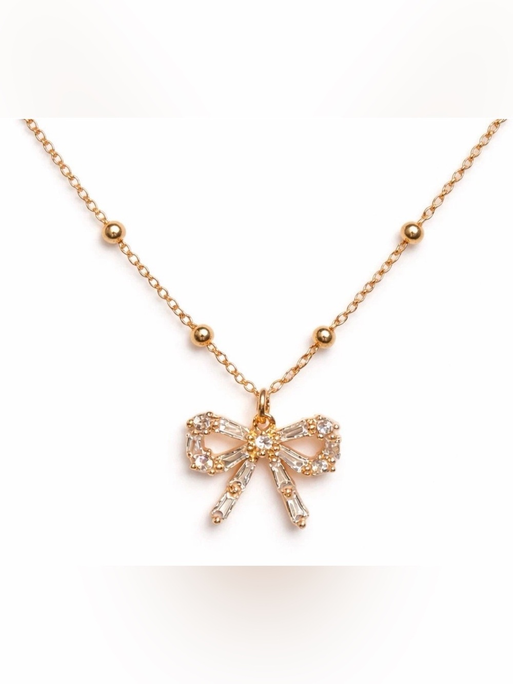 Betsey Johnson Dainty Crystal Baguette Bow Tie Ribbon Necklace.NIB/NWT - Picture 5 of 9